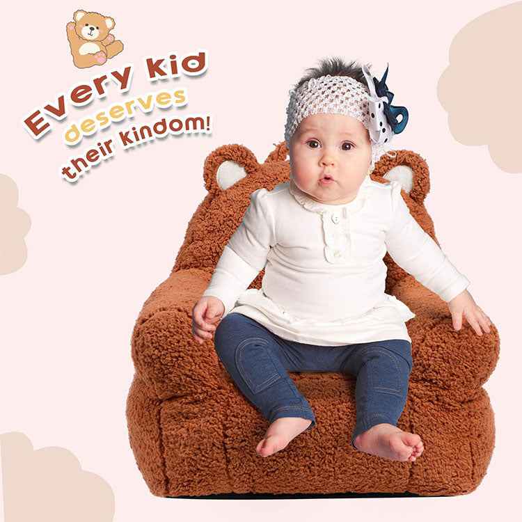 Cute Brown Bear Kids Sofa Chair - Premium Embroidered Toddler Armchair
