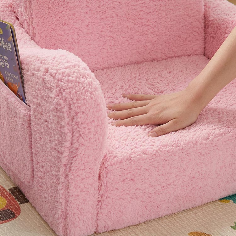 2-in-1 Flip-Out Foam Couch with Soft Sherpa Cover, Cozy Play Lounge Chair, Pink