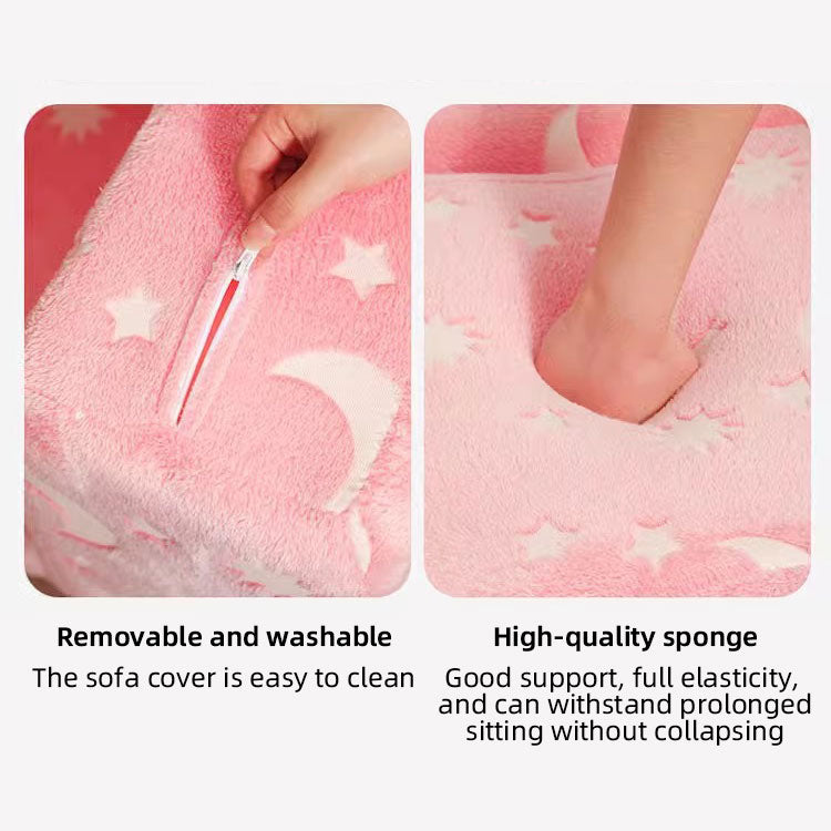 Cartoon Foldable Kids Sofa & Sleeper Bed - Glow-in-the-Dark Stars - Soft Single Foam Chair