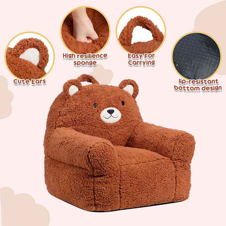 Cute Brown Bear Kids Sofa Chair - Premium Embroidered Toddler Armchair