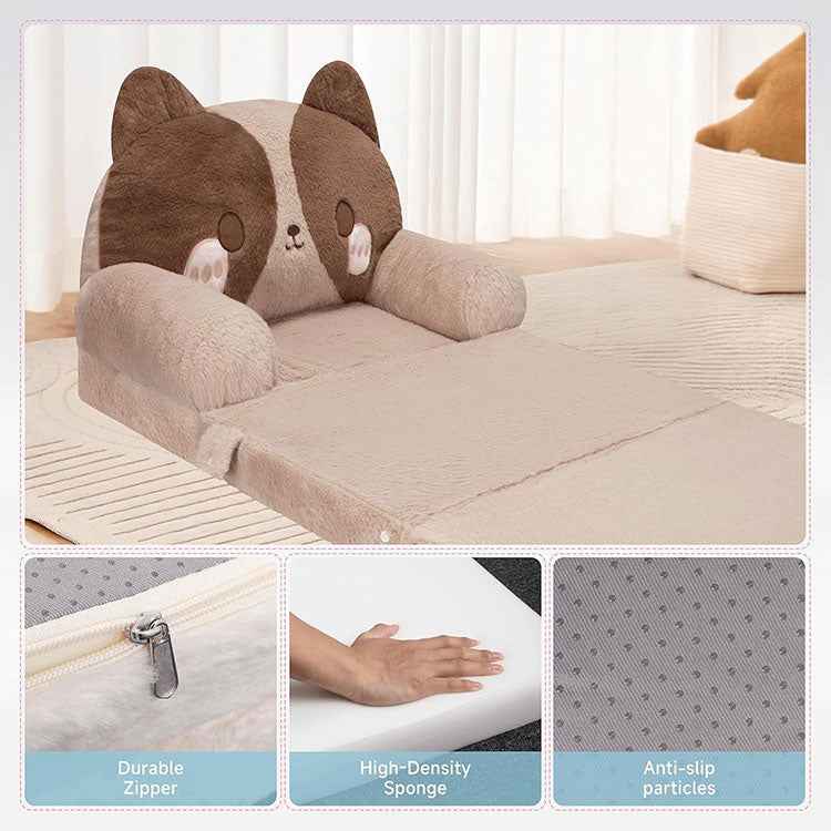 Kawaii Cat Kids Flip-Out Sofa | Premium Embroidered Animal Sleeper Bed