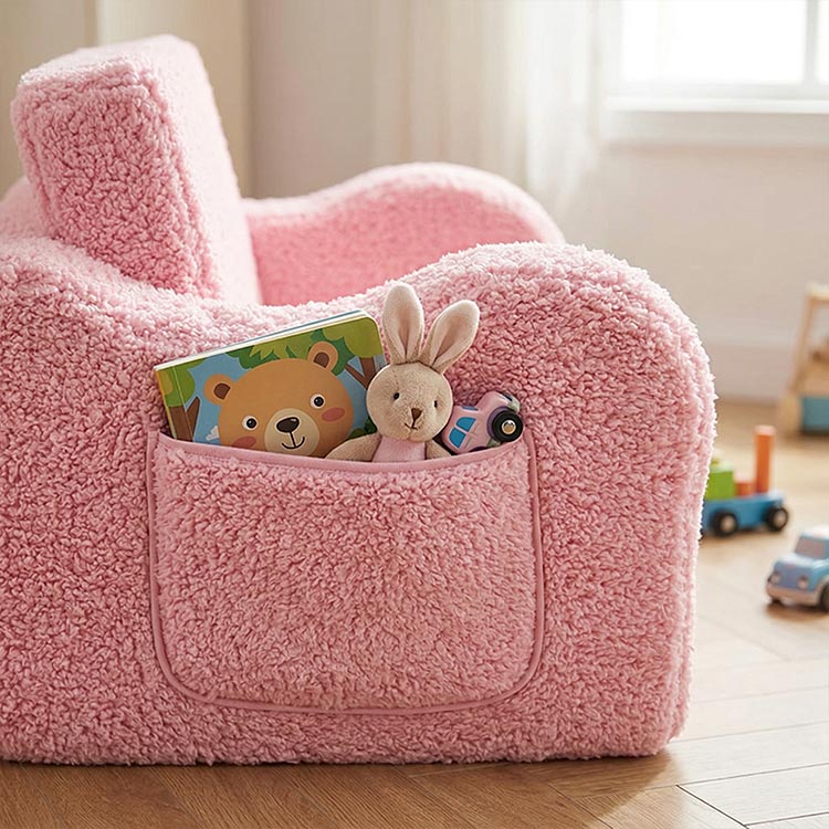 2-in-1 Flip-Out Foam Couch with Soft Sherpa Cover, Cozy Play Lounge Chair, Pink