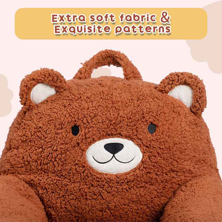 Cute Brown Bear Kids Sofa Chair - Premium Embroidered Toddler Armchair