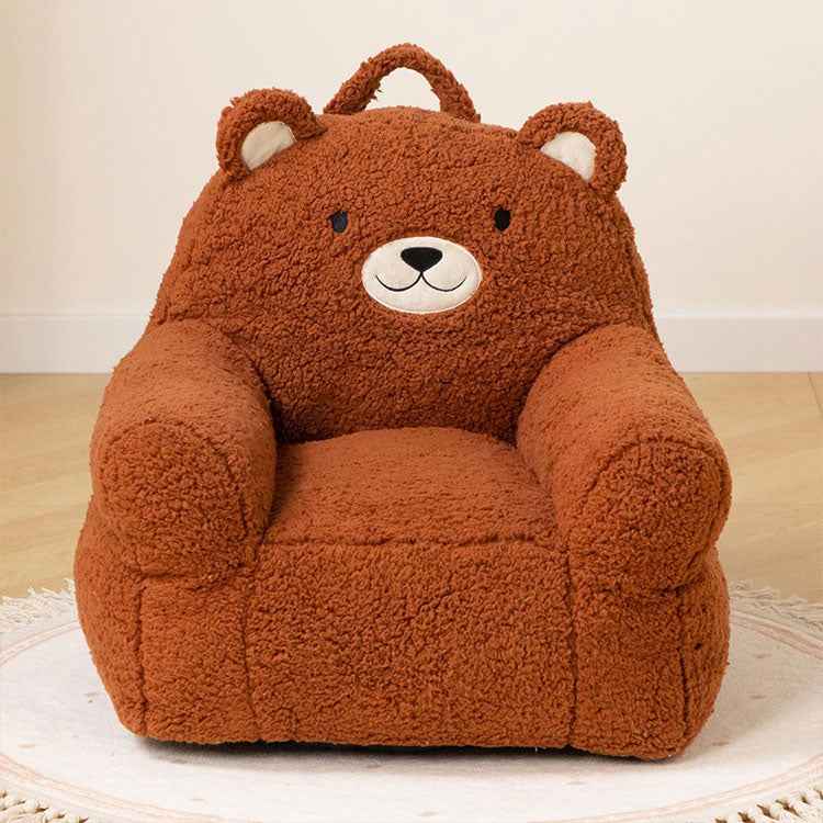 Cute Brown Bear Kids Sofa Chair - Premium Embroidered Toddler Armchair
