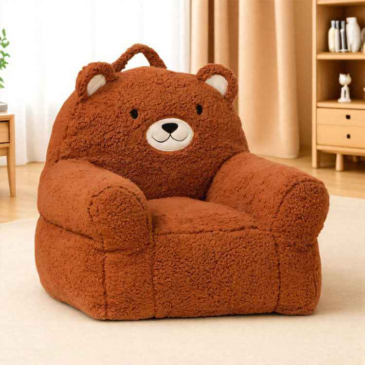 Cute Brown Bear Kids Sofa Chair - Premium Embroidered Toddler Armchair