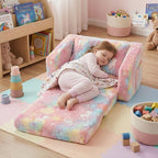 Cartoon Foldable Kids Sofa & Sleeper Bed - Glow-in-the-Dark Stars - Soft Single Foam Chair