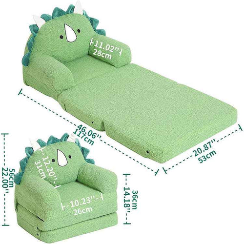 2-in-1 Green Unicorn Kids Sofa Bed - Foldable Foam Armchair Wholesale