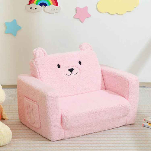 2-in-1 Cartoon Bear Kids Sofa Bed - Foldable Toddler Armchair Wholesale