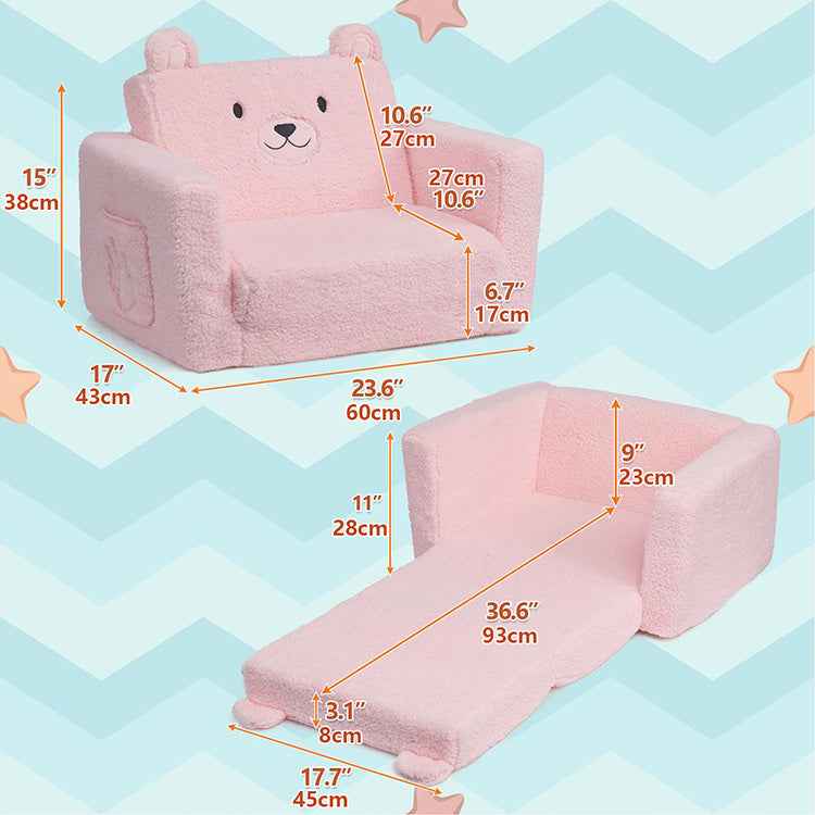 2-in-1 Cartoon Bear Kids Sofa Bed - Foldable Toddler Armchair Wholesale