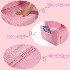 2-in-1 Flip-Out Foam Couch with Soft Sherpa Cover, Cozy Play Lounge Chair, Pink