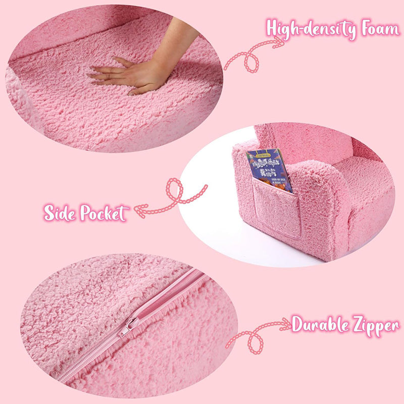 2-in-1 Flip-Out Foam Couch with Soft Sherpa Cover, Cozy Play Lounge Chair, Pink