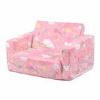 Cartoon Foldable Kids Sofa & Sleeper Bed - Glow-in-the-Dark Stars - Soft Single Foam Chair