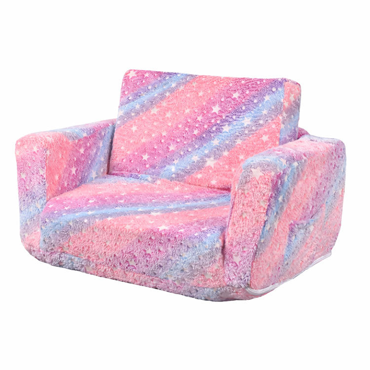 Cartoon Foldable Kids Sofa & Sleeper Bed - Glow-in-the-Dark Stars - Soft Single Foam Chair