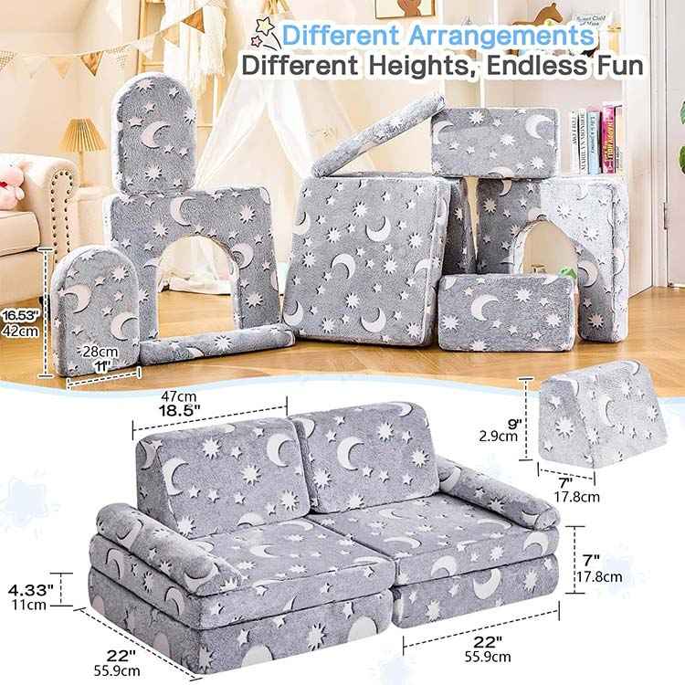 Magical Luminous Modular Play Couch | Kids Fort Building Block Sofa Bed
