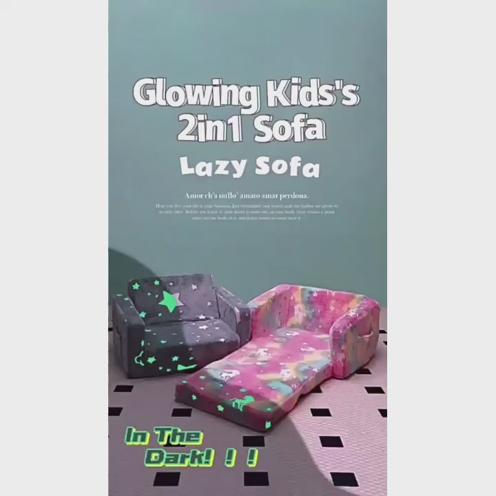 Cartoon Foldable Kids Sofa & Sleeper Bed - Glow-in-the-Dark Stars - Soft Single Foam Chair