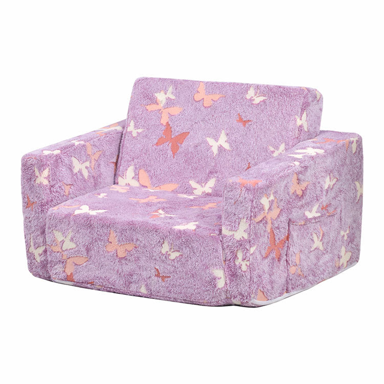 Cartoon Foldable Kids Sofa & Sleeper Bed - Glow-in-the-Dark Stars - Soft Single Foam Chair