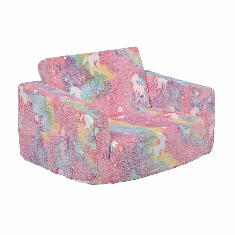 Cartoon Foldable Kids Sofa & Sleeper Bed - Glow-in-the-Dark Stars - Soft Single Foam Chair